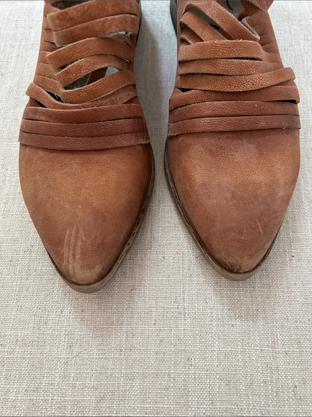 Free People Lost Valley Distressed Leather Cutout Ankle Boots Chestnut Brown - Picture 2 of 11
